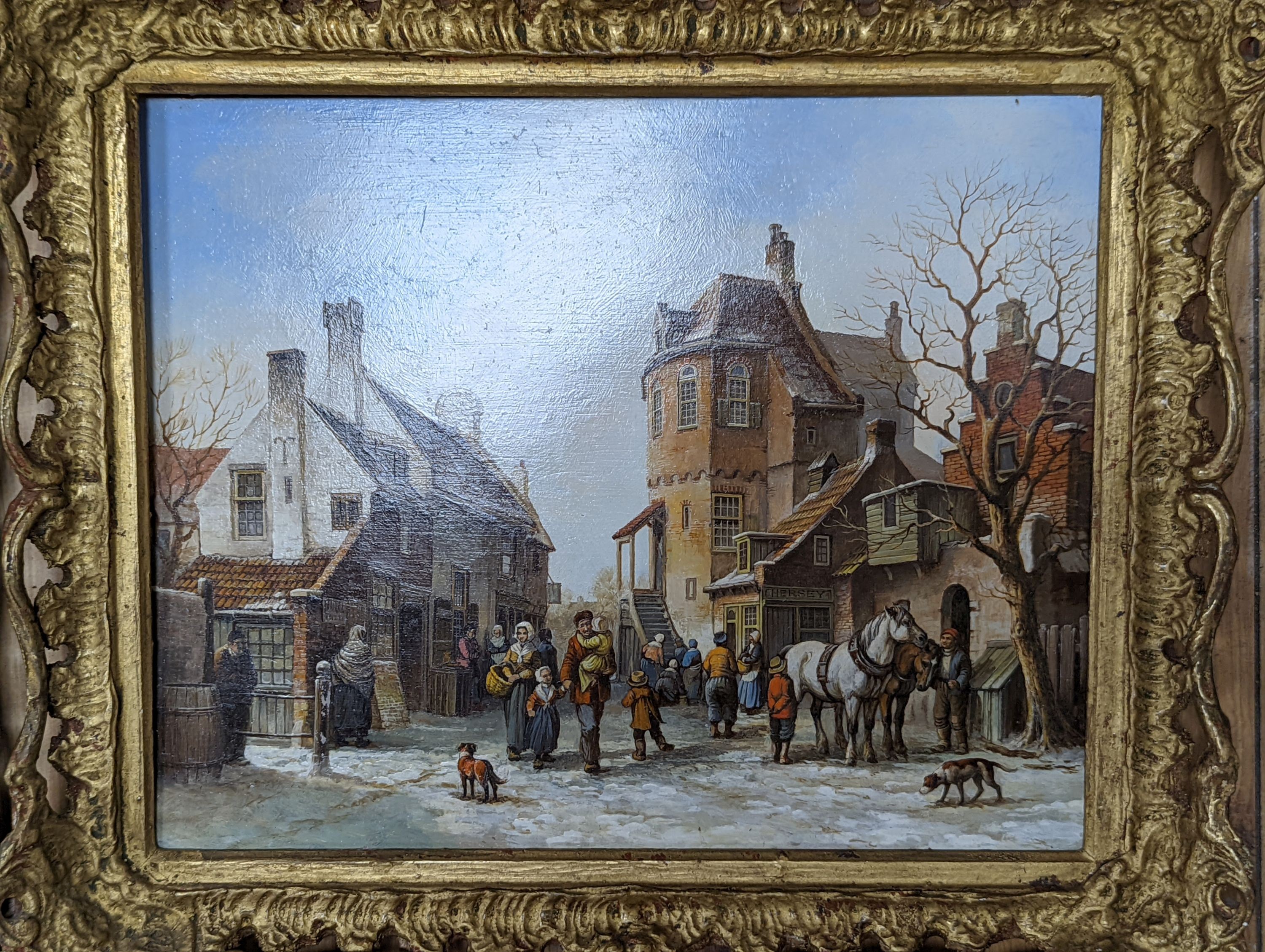 R.Hersey, four oils on wooden panels, 17th century Dutch scenes, signed, 23 x 29cm and 24 x 32cm
